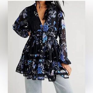 Free People Black and Blue Floral Mini Dress